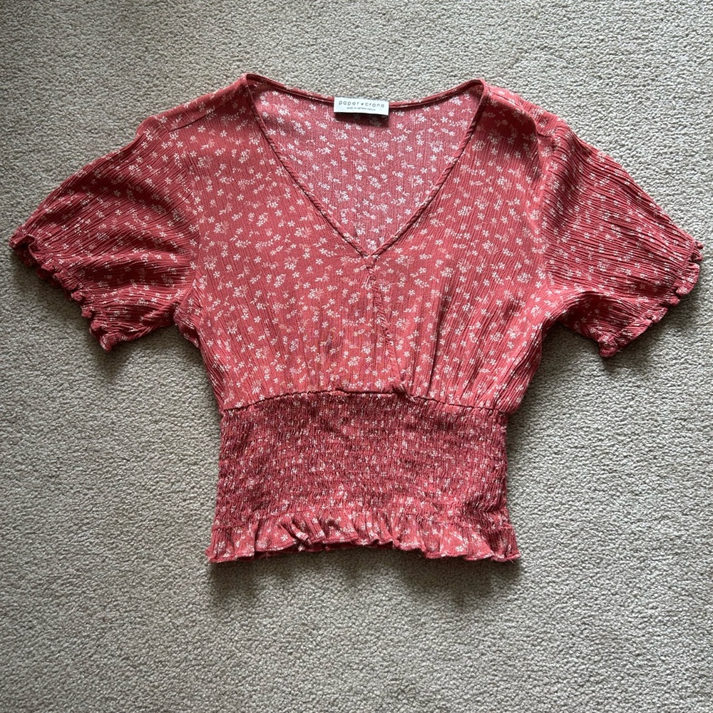 Paper Crane Pink Puff Sleeve Crop Blouse